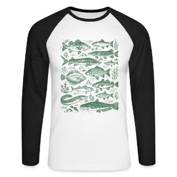 pêche, espèces de poissons, science des poissons, cadeau de pêcheur - T-shirt baseball manches longues Homme - blanc/noir - Devant - Nik (191cm)