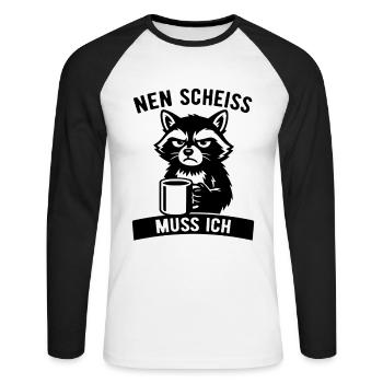 Raton laveur effronté - je m’en fous - café - T-shirt baseball manches longues Homme - blanc/noir - Devant - Nik (191cm)