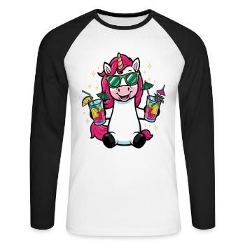 Unicorn Cocktail Booze Party Celebrations Vacation Bachelor Party - Unisex Long Sleeve Baseball T-Shirt - white/black - Front - Nik (191cm)