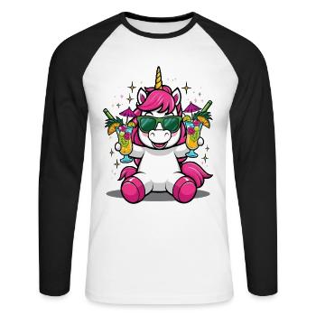 Licorne Cocktail Alcool Fête Célébrations Vacances Enterrement de vie de garçon - T-shirt baseball manches longues Homme - blanc/noir - Devant - Nik (191cm)
