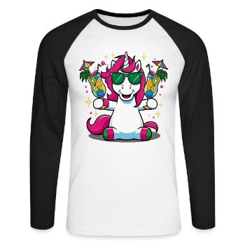 Unicorn Cocktail Booze Party Celebrations Vacation Bachelor Party - Unisex Long Sleeve Baseball T-Shirt - white/black - Front - Nik (191cm)