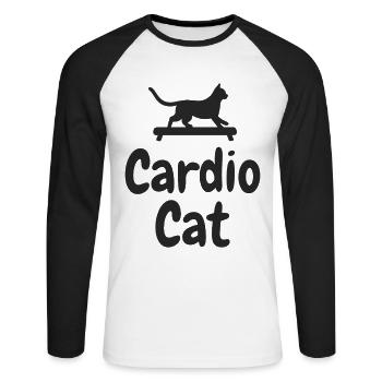 « Cardio Cat » - Chat sportif - T-shirt baseball manches longues Homme - blanc/noir - Devant - Nik (191cm)