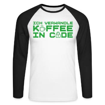 Informatik Verwandle Kaffee in Code Programmierer - Unisex Baseballshirt langarm - Weiß/Schwarz - Vorne - Nik (191cm)