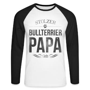 Stolzer Bullterrier-Papa - Unisex Baseballshirt langarm - Weiß/Schwarz - Vorne - Nik (191cm)