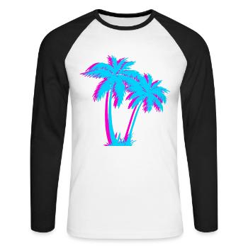 Beach Vaporwave Palmier Cadeau Esthétique Tropical - T-shirt baseball manches longues Homme - blanc/noir - Devant - Nik (191cm)