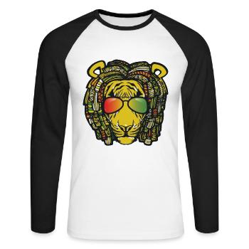 Jamaican Lion product Gift for Rastas & Reggae - Unisex Long Sleeve Baseball T-Shirt - white/black - Front - Nik (191cm)