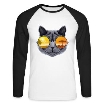 Sonnenbrille cool britisch Kurzhaar Katze Geschenk - Unisex Baseballshirt langarm - Weiß/Schwarz - Vorne - Nik (191cm)