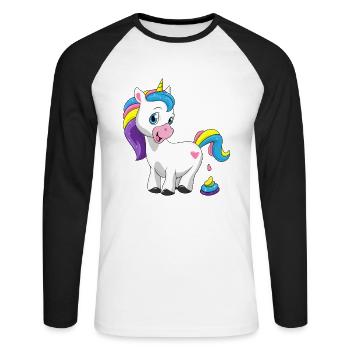 Cadeau de merde licorne merde licorne arc-en-ciel - T-shirt baseball manches longues Homme - blanc/noir - Devant - Nik (191cm)