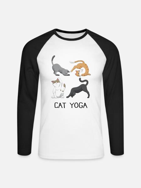 Yoga Katzen Meditation Katzenliebhaber Geschenk - Unisex Baseballshirt langarm - Weiß/Schwarz