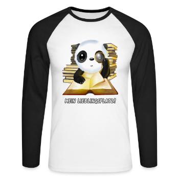 Panda Buch Bibliothek mein Lieblingsplatz Geschenk - Unisex Baseballshirt langarm - Weiß/Schwarz - Vorne - Nik (191cm)