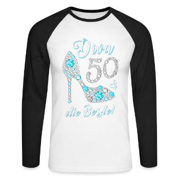 Diva die Beste Diamanten 50. Geburtstag Geschenk - Unisex Baseballshirt langarm - Weiß/Schwarz - Vorne - Nik (191cm)