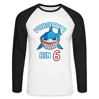 Vorsicht bin 6 Hai Geschenk Junge 6. Geburtstag - Unisex Long Sleeve Baseball T-Shirt - white/black - Front - Nik (191cm)