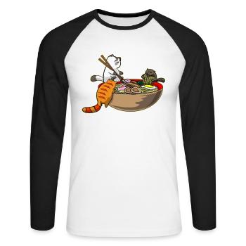 Funny Kawaii Japanese Anime Cats Eating Ramen - Unisex Long Sleeve Baseball T-Shirt - white/black - Front - Nik (191cm)