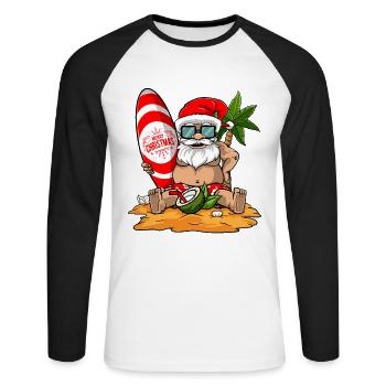 Noël en été Plage drôle de Santa Hawaiian - T-shirt baseball manches longues Homme - blanc/noir - Devant - Nik (191cm)