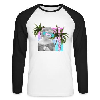 Alleine Vaporwave Statue Meme Geschenk. AntiSocial - Unisex Baseballshirt langarm - Weiß/Schwarz - Vorne - Nik (191cm)