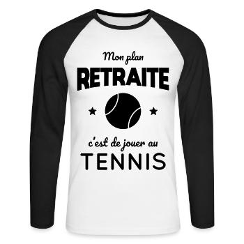 Mon plan retraite c'est de jouer au tennis - T-shirt baseball manches longues Homme - blanc/noir - Devant - Nik (191cm)