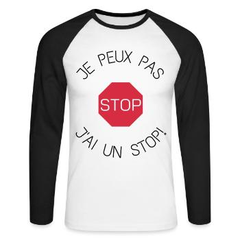 Je peux pas j'ai un stop! - T-shirt baseball manches longues Homme - blanc/noir - Devant - Nik (191cm)