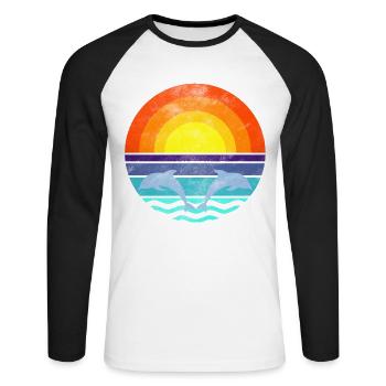 Dolphin Sea Sunset - Unisex Long Sleeve Baseball T-Shirt - white/black - Front - Nik (191cm)