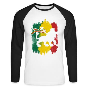 Rastafarian Reggae Flag with Rasta Lion Of Judah - Unisex Long Sleeve Baseball T-Shirt - white/black - Front - Nik (191cm)