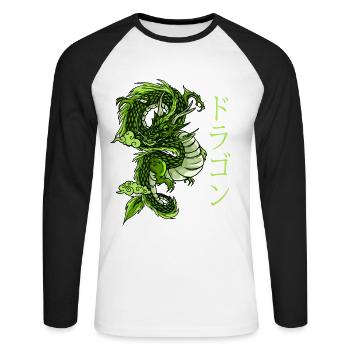 Dragon chinois traditionnel. Grunge esthétique - T-shirt baseball manches longues Homme - blanc/noir - Devant - Nik (191cm)