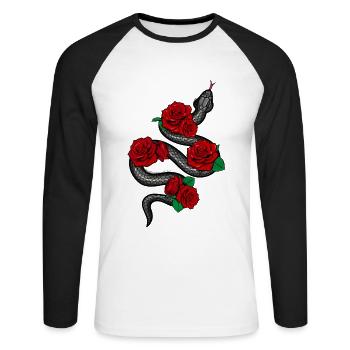Aesthetic Soft Grunge Snake With Red Roses graphic - Unisex Long Sleeve Baseball T-Shirt - white/black - Front - Nik (191cm)