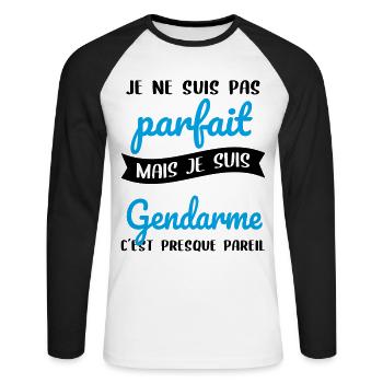 Je ne suis pas parfait mais je suis gendarme - T-shirt baseball manches longues Homme - blanc/noir - Devant - Nik (191cm)