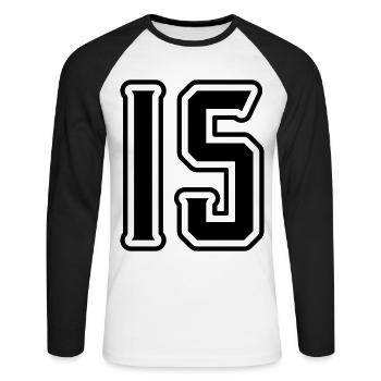 Symbole de 15 chiffres - T-shirt baseball manches longues Homme - blanc/noir - Devant - Nik (191cm)