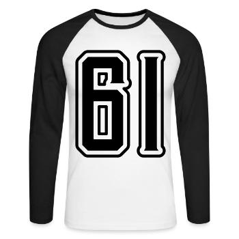 Symbole numérique 61 - T-shirt baseball manches longues Homme - blanc/noir - Devant - Nik (191cm)