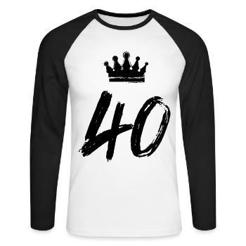 40 Zahl Krone - Unisex Baseballshirt langarm - Weiß/Schwarz - Vorne - Nik (191cm)
