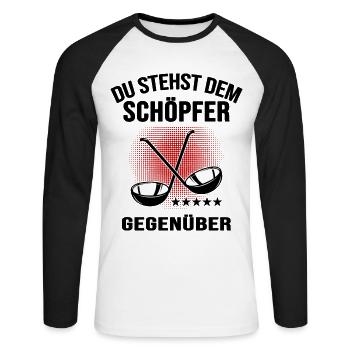 Koch Hobbykoch Chefkoch Suppenkelle "Schöpfer" - Unisex Baseballshirt langarm - Weiß/Schwarz - Vorne - Nik (191cm)