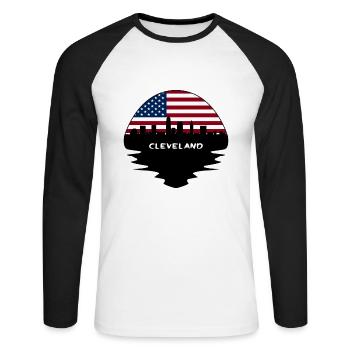 Cleveland Ohio Usa Flag Skyline Silhouette Travel - Unisex Long Sleeve Baseball T-Shirt - white/black - Front - Nik (191cm)