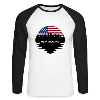 New Orleans Louisiana Usa Flag Skyline Silhouette - Unisex Long Sleeve Baseball T-Shirt - white/black - Front - Nik (191cm)