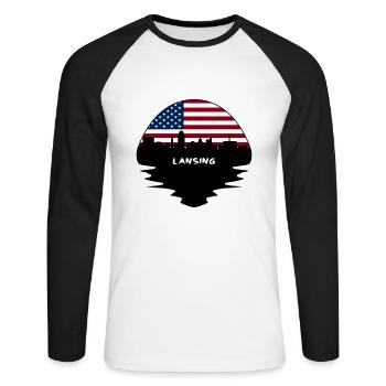 Lansing Michigan USA Drapeau Skyline Silhouette Trave - T-shirt baseball manches longues Homme - blanc/noir - Devant - Nik (191cm)