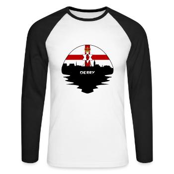 Derry-Nordirland-Flaggen-Skyline-Schattenbild-Tra - Unisex Baseballshirt langarm - Weiß/Schwarz - Vorne - Nik (191cm)