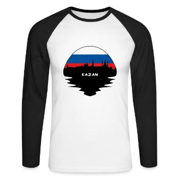 Kazan Russie Drapeau Skyline Silhouette Travel - T-shirt baseball manches longues Homme - blanc/noir - Devant - Nik (191cm)