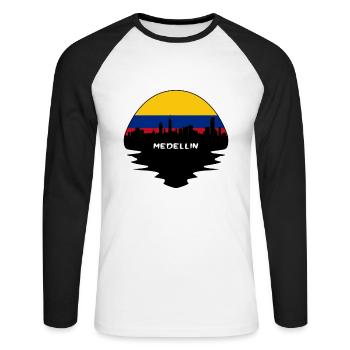 Medellin Colombie Flag Skyline Silhouette Voyage - T-shirt baseball manches longues Homme - blanc/noir - Devant - Nik (191cm)