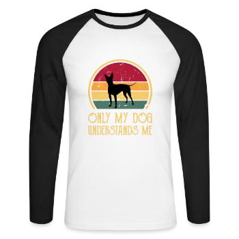 American Hairless Terrier Hund Silhouette Retro - Unisex Baseballshirt langarm - Weiß/Schwarz - Vorne - Nik (191cm)
