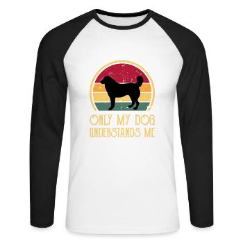 Bucovina Berger Chien Amour Silhouette Rétro Coucher de Soleil - T-shirt baseball manches longues Homme - blanc/noir - Devant - Nik (191cm)
