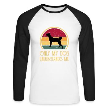 Cretan Hound Dog Lover Silhouette Vintage Sunset - Unisex Long Sleeve Baseball T-Shirt - white/black - Front - Nik (191cm)