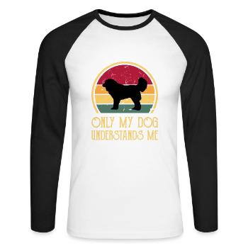 Georgischer Schäferhund Liebe Silhouette Retro Sonnenuntergang - Unisex Baseballshirt langarm - Weiß/Schwarz - Vorne - Nik (191cm)