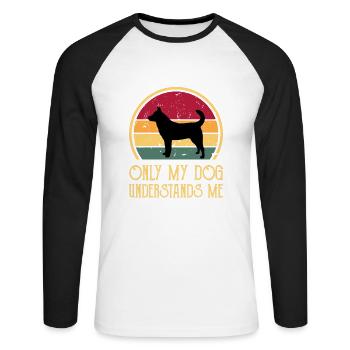 Jindo Dog Silhouette Vintage Sunset for Dog Lovers - Unisex Long Sleeve Baseball T-Shirt - white/black - Front - Nik (191cm)
