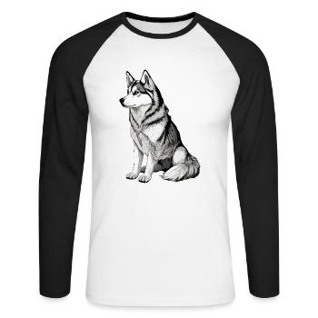 Nette Husky Hund Rasse Kopf Cartoon Illustration - Unisex Baseballshirt langarm - Weiß/Schwarz - Vorne - Nik (191cm)