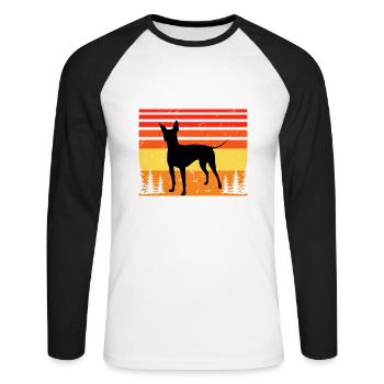 American Hairless Terrier Hund Silhouette Retro - Unisex Baseballshirt langarm - Weiß/Schwarz - Vorne - Nik (191cm)