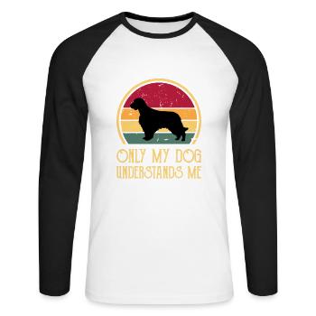 Welsh Springer Spaniel Dog Silhouette Retro Sunset - T-shirt baseball manches longues Homme - blanc/noir - Devant - Nik (191cm)