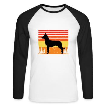 Beauceron Dog Lover Silhouette Vintage Sunset - T-shirt baseball manches longues Homme - blanc/noir - Devant - Nik (191cm)