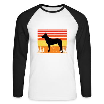 Berger Belge Tervuren Chien Silhouette Rétro - T-shirt baseball manches longues Homme - blanc/noir - Devant - Nik (191cm)