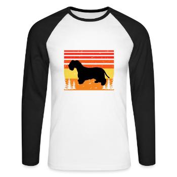 Cesky Terrier Hundeliebhaber Silhouette Vintage Sonnenuntergang - Unisex Baseballshirt langarm - Weiß/Schwarz - Vorne - Nik (191cm)