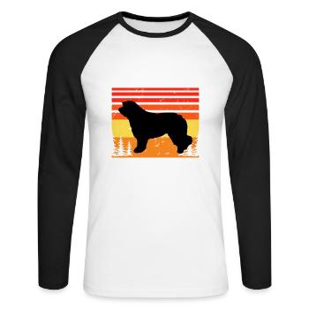 Katalanische Schäferhund Hund Liebhaber Silhouette Retro Sonnenuntergang - Unisex Baseballshirt langarm - Weiß/Schwarz - Vorne - Nik (191cm)