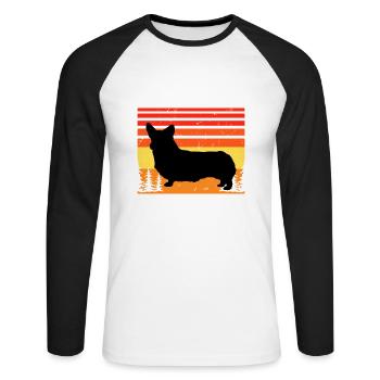 Corgi Dog Silhouette Vintage Sunset for Dog Lovers - Unisex Long Sleeve Baseball T-Shirt - white/black - Front - Nik (191cm)