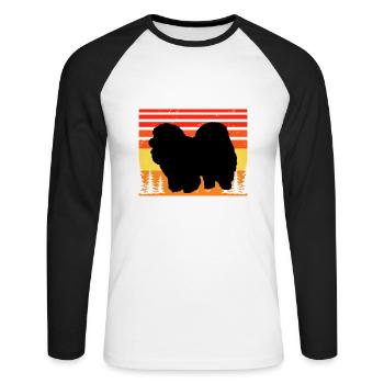 Chow Chow Dog Lover Silhouette Vintage Sunset - Unisex Long Sleeve Baseball T-Shirt - white/black - Front - Nik (191cm)